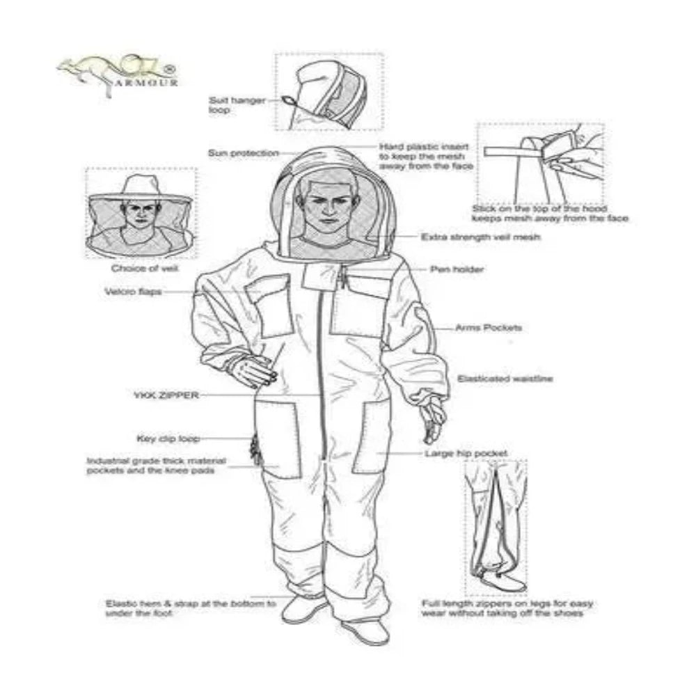 OZ Armour Double Layer Beekeeping Suit with Fencing and Round Veil
